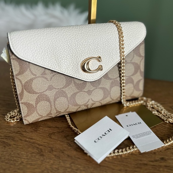 Coach Handbags - NWT! NEW! Coach Signature Tammi 2-way Clutch Chain Crossbody Brown Cream Women